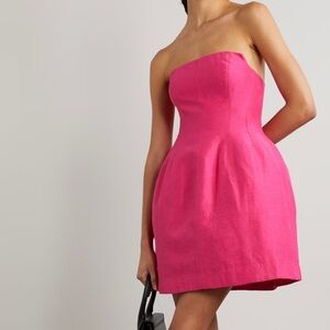 Aje Baret Strapless Linen Blend Dress